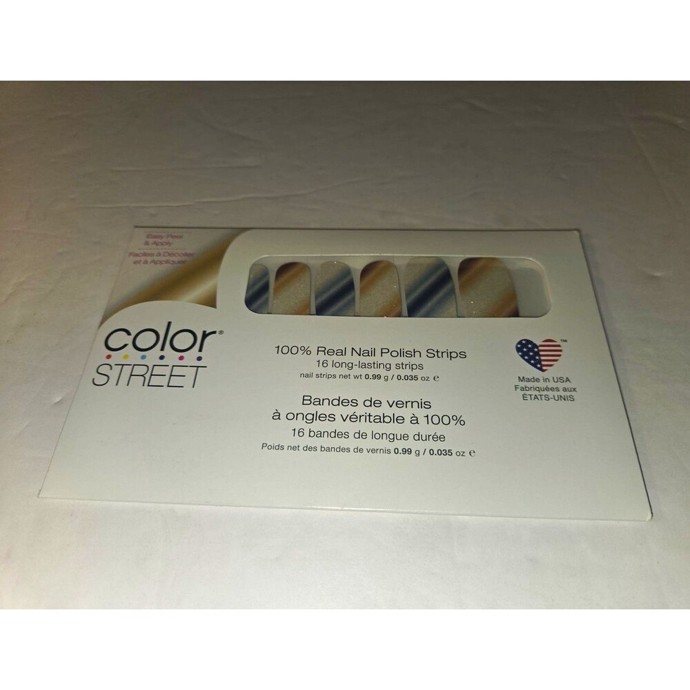 Color Street Glitter Nail Polish Strips Blue Gold Full Cover Rings of Saturn